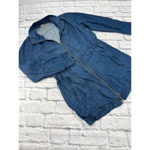J Jill Denim Chambray Zip Up Jacket Blue Womens Size S Tie Waist Lightweight